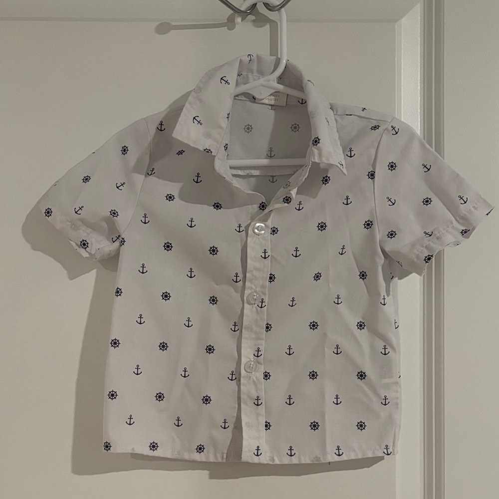 (2 for $6) Anchor Print Kids Button Down Shirt - White